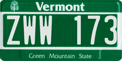 VT license plate ZWW173