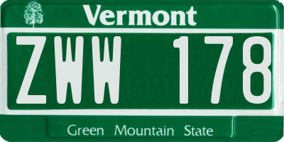 VT license plate ZWW178