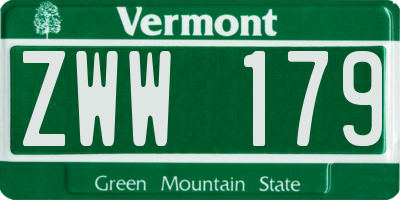 VT license plate ZWW179