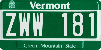 VT license plate ZWW181