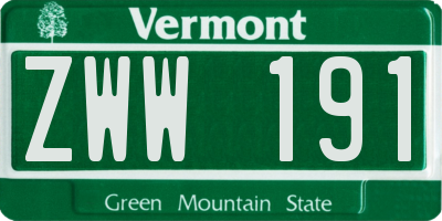 VT license plate ZWW191