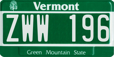 VT license plate ZWW196