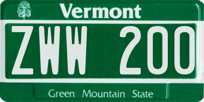 VT license plate ZWW200