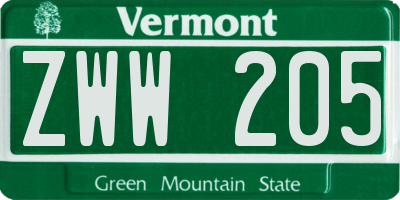 VT license plate ZWW205
