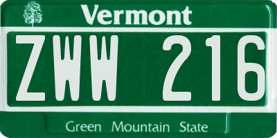 VT license plate ZWW216