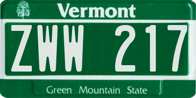 VT license plate ZWW217
