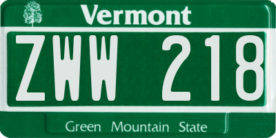 VT license plate ZWW218