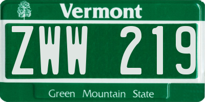 VT license plate ZWW219