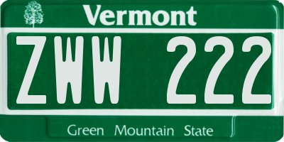 VT license plate ZWW222