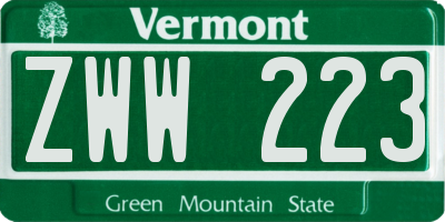 VT license plate ZWW223