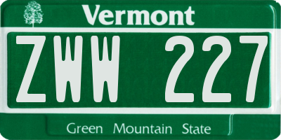 VT license plate ZWW227
