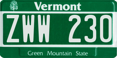 VT license plate ZWW230