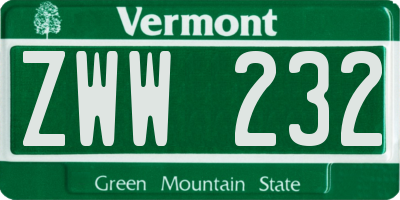 VT license plate ZWW232