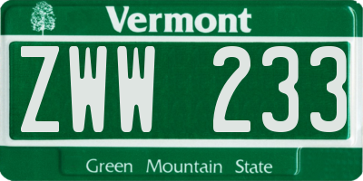 VT license plate ZWW233