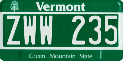 VT license plate ZWW235