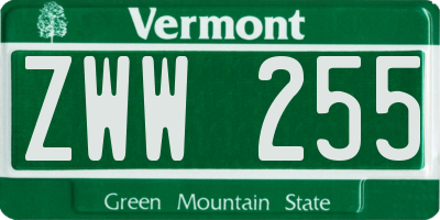 VT license plate ZWW255