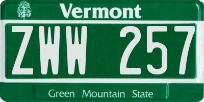VT license plate ZWW257