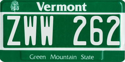 VT license plate ZWW262