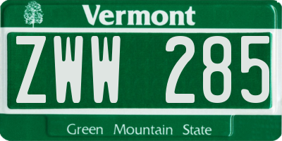 VT license plate ZWW285