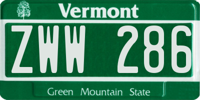 VT license plate ZWW286