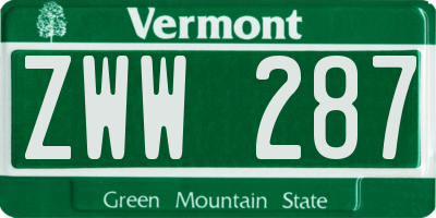 VT license plate ZWW287
