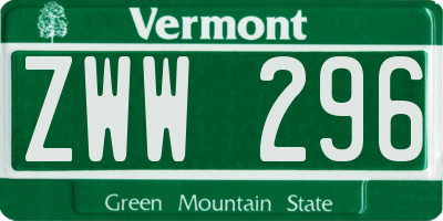 VT license plate ZWW296