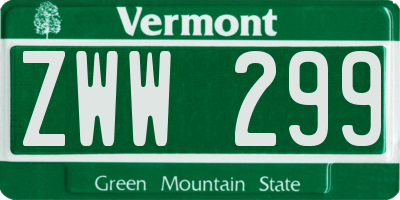 VT license plate ZWW299
