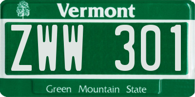 VT license plate ZWW301