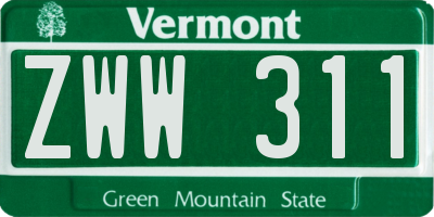 VT license plate ZWW311