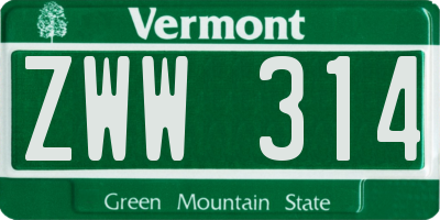VT license plate ZWW314