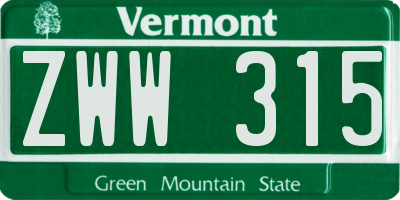 VT license plate ZWW315
