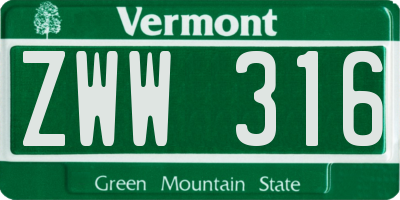 VT license plate ZWW316