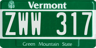 VT license plate ZWW317