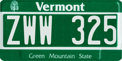 VT license plate ZWW325