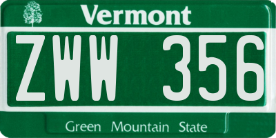 VT license plate ZWW356
