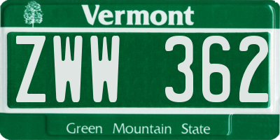 VT license plate ZWW362
