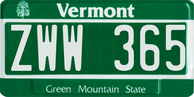 VT license plate ZWW365