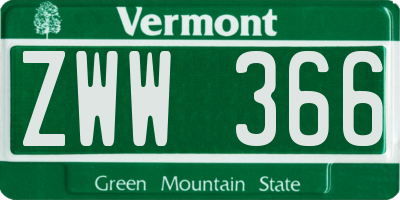 VT license plate ZWW366
