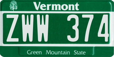 VT license plate ZWW374