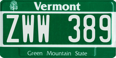 VT license plate ZWW389