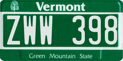 VT license plate ZWW398