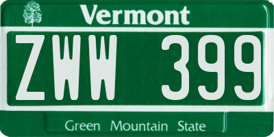 VT license plate ZWW399
