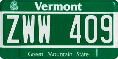 VT license plate ZWW409