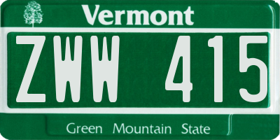 VT license plate ZWW415