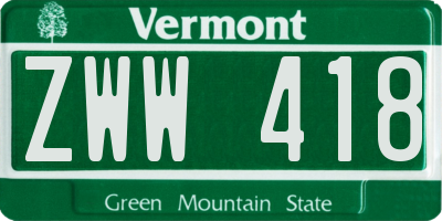 VT license plate ZWW418