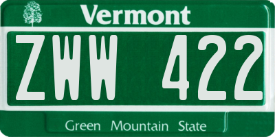 VT license plate ZWW422