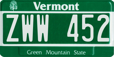 VT license plate ZWW452