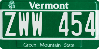 VT license plate ZWW454