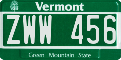 VT license plate ZWW456