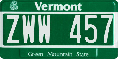 VT license plate ZWW457